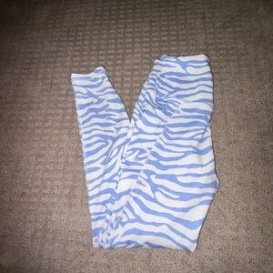 Kids Zebra Print Leggings - Blue and White